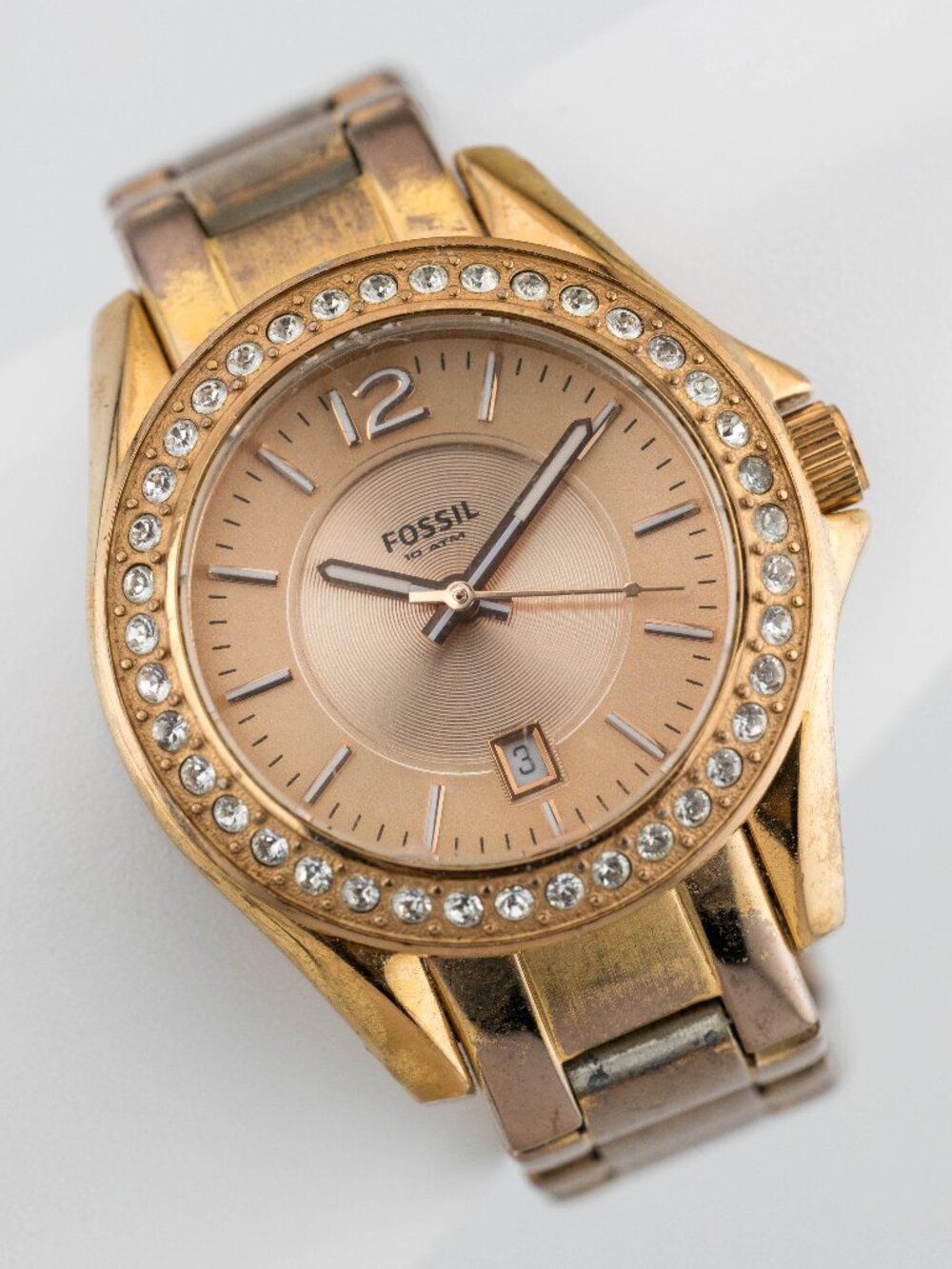 Fossil ES2889 Women's Crystal Rose Gold Quartz Analog Watch Fresh Battery